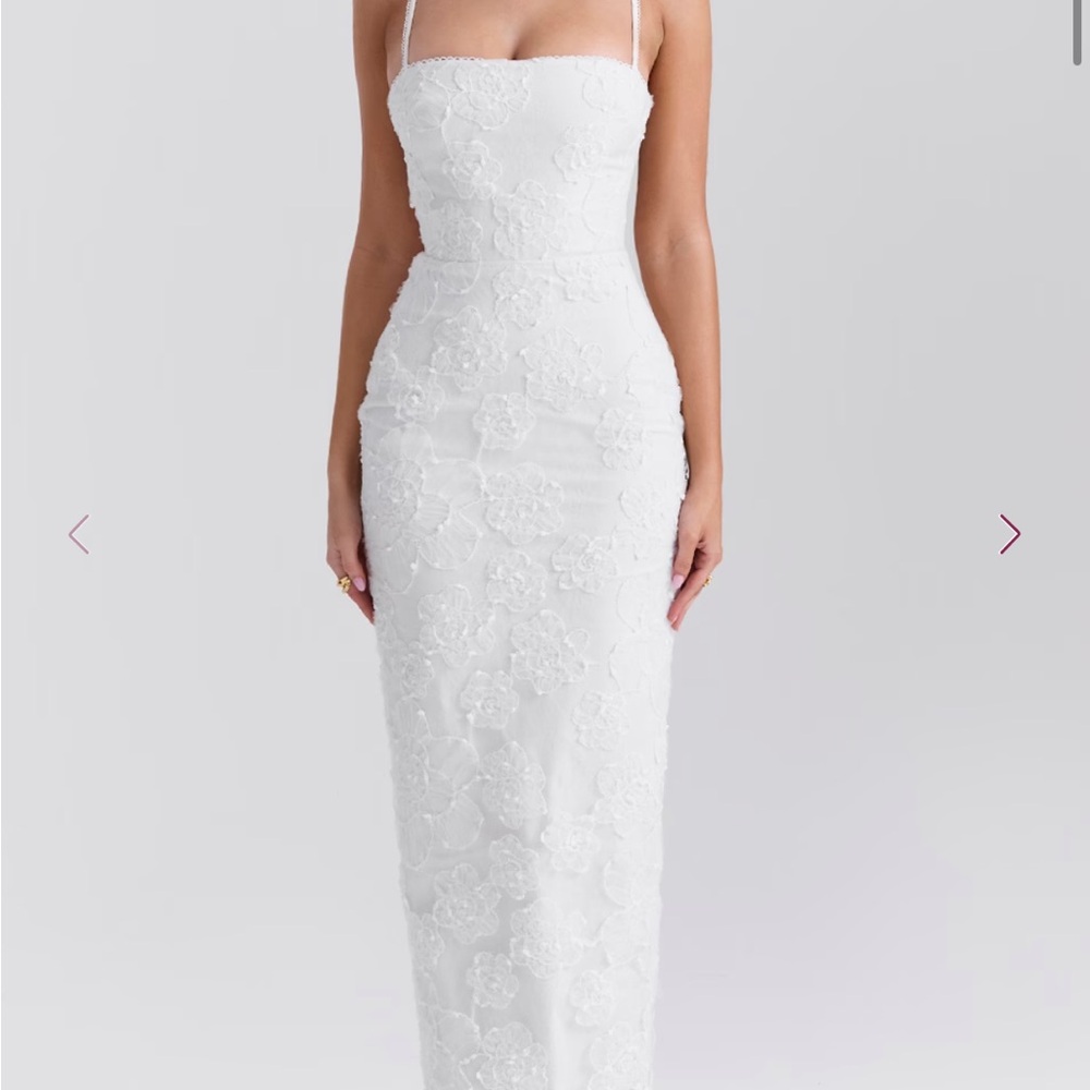 House of CB Eva Dress. White Embroidered Floral Maxi Dress